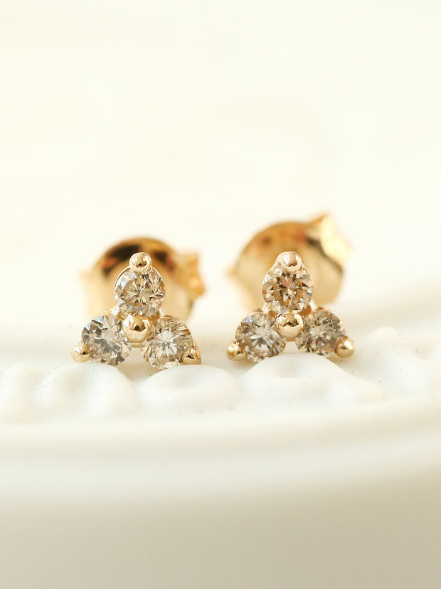 14K Gold Triangle Cognac Diamond Earring