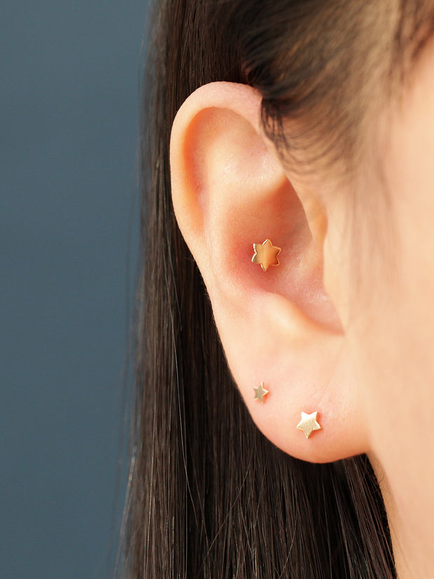 14K Gold Plain Star / Heart / Clover cartilage earring 20g