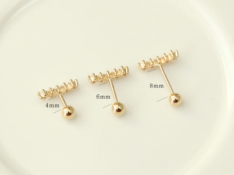 14K gold Curve Cubic Bar cartilage Earring 20g