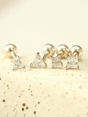925 Silver Triangle & Square Cartilage Earring 16G