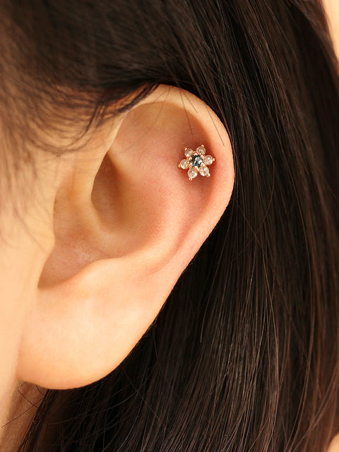 14K Gold Rough Dia Flower Cartilage Earring 18G16G