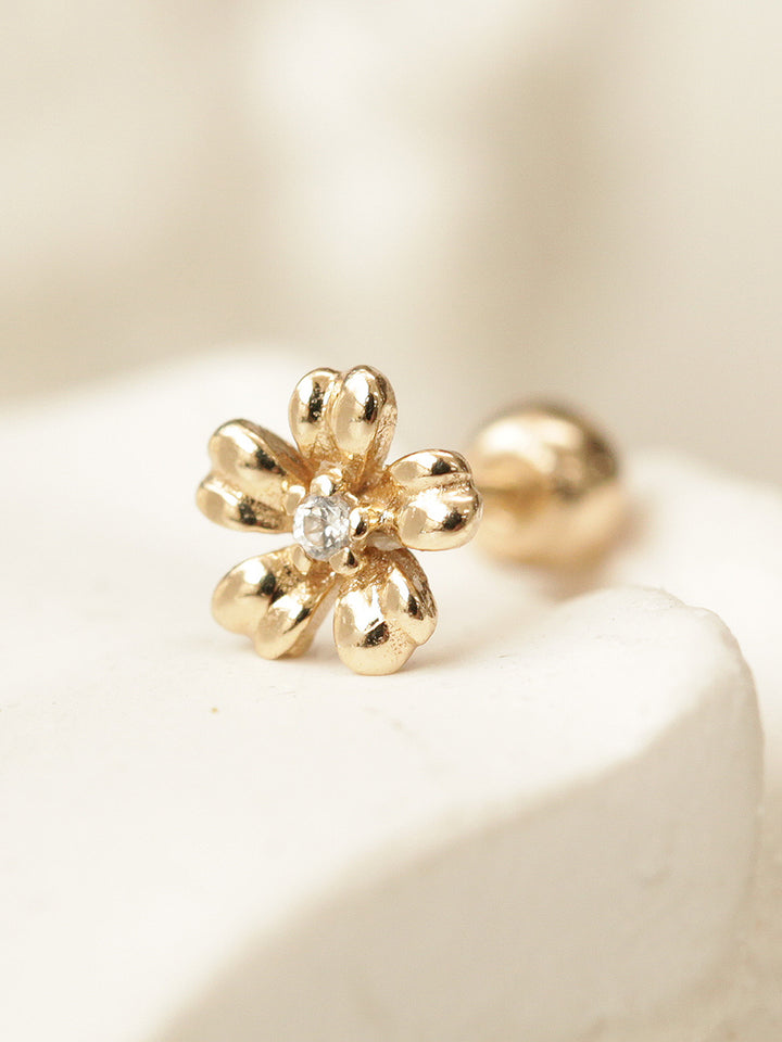 14K Gold Mini Cubic Flower Cartilage Earring 20G18G16G