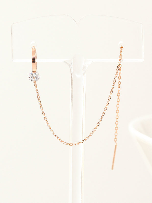 14K Gold Cubic Long Hoop Earring