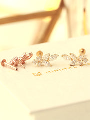 14K Gold Internal Cubic Curve Leaf Labret Piercing 18G16G