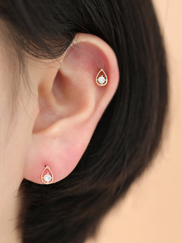 14K gold Mini Cubic Tear Drop cartilage earring 20g