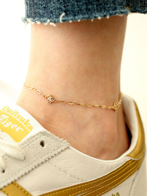 14K Gold Cubic Rose Chain Anklet