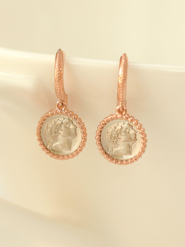14K Gold Athens Coin Hoop Earring