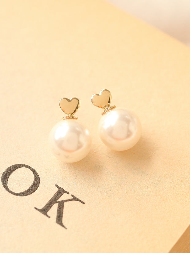 14K Gold Mini Heart Pearl Earring