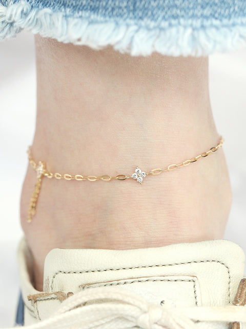 14K Gold Cubic Flower Chain Anklet