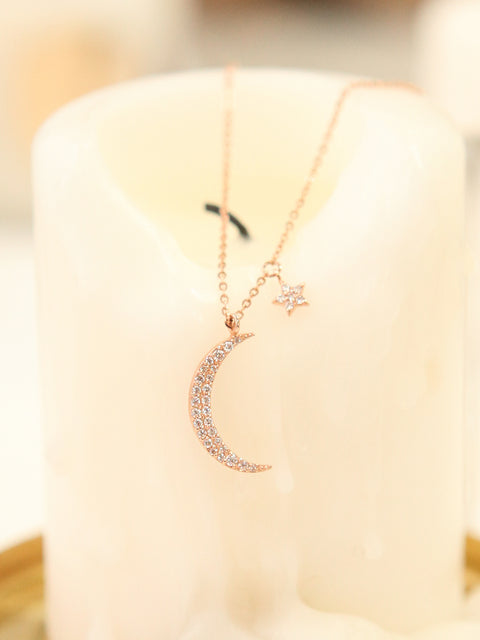 14K 18K Gold Moon and Star Necklace