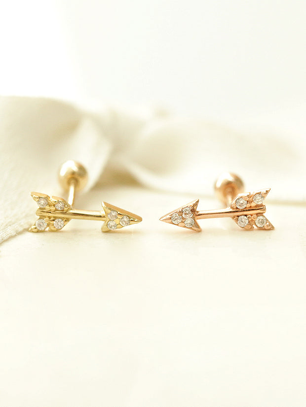 14K gold CUBIC ARROW cartilage earring 20g