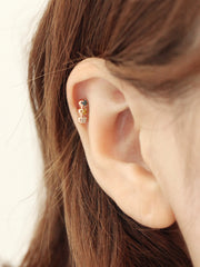 14K Gold Triple Rough Diamond Cartilage Earring 18G16G