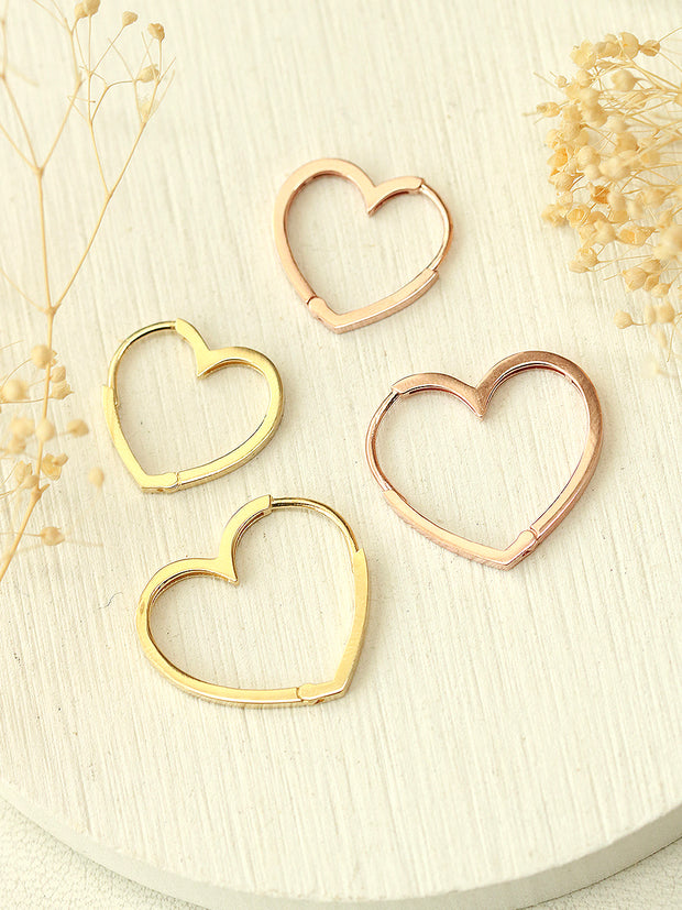 14K Gold Modern Heart Hoop Earring