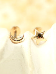 14K Gold Internal Mini Crescent Star Heart Labret 18g16g