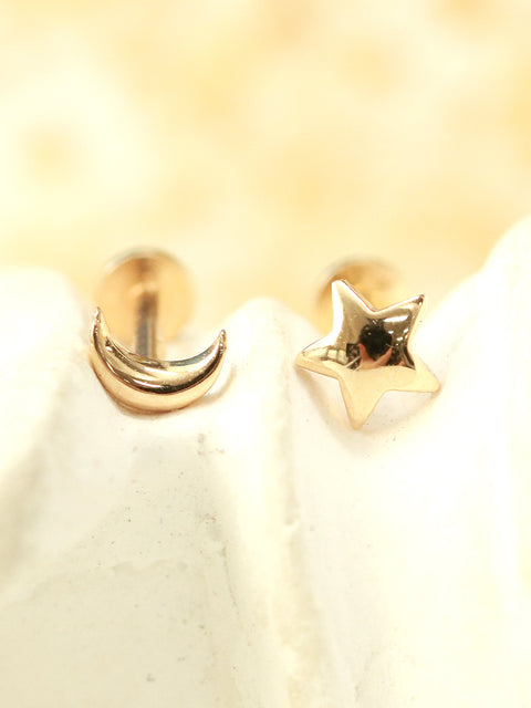 14K Gold Internal Mini Volume Moon Star Heart Labret 18g16g