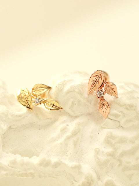 14K Gold Leaf Cartilage Earring 20G