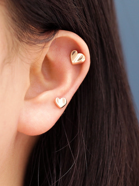 14K Gold Volume Heart Cartilage Earring 18G
