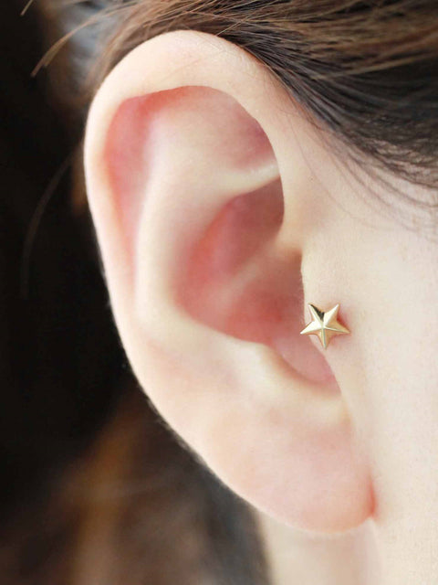 14K Gold Star Cartilage Earring 18G16G
