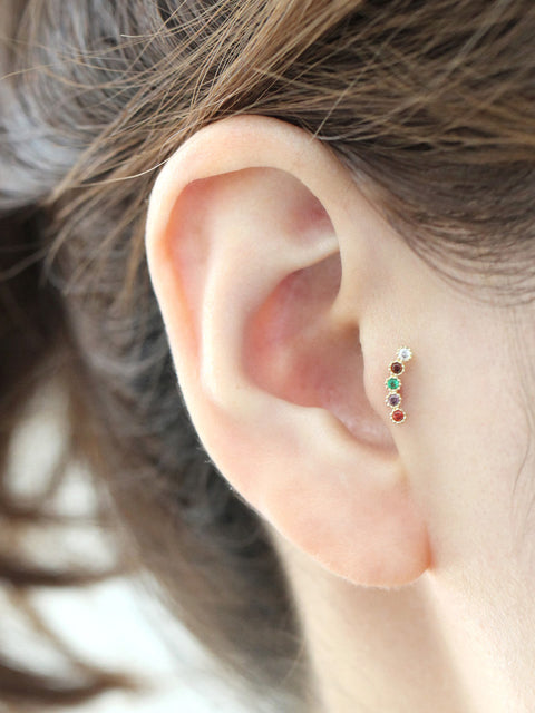 14K Rainbow CZ Bar Cartilage Earring 20g