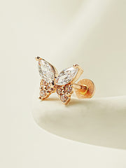 14K Gold Shiny Butterfly Internally Threaded Labret Piercing 18G16G