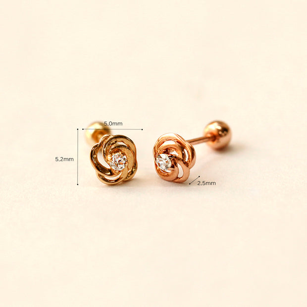 14K Gold 3D Mini Rose Cartilage Earring 20G18G16G