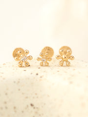 14K Gold Flower Ball Cubic Labret Piercing S,M 18G16G