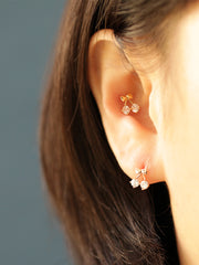14K Gold Ribbon Cherry Cartilage Earring 20G