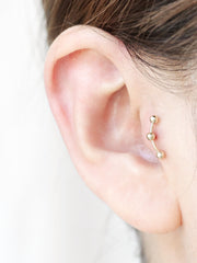 14K gold Triple Ball cartilage earring 18g16g