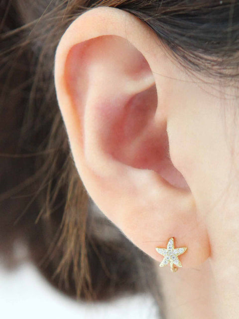 14K Gold Starfish Hoop Earring