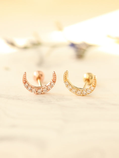 14K gold Cubic Moon cartilage earring 20g