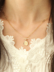14K Gold Elizabeth Coin Square Chain Necklace
