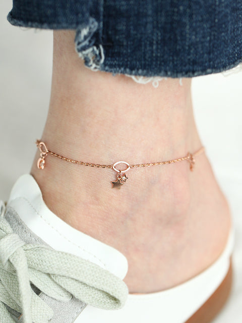 14K 18K Gold Moon Star Chain Anklet