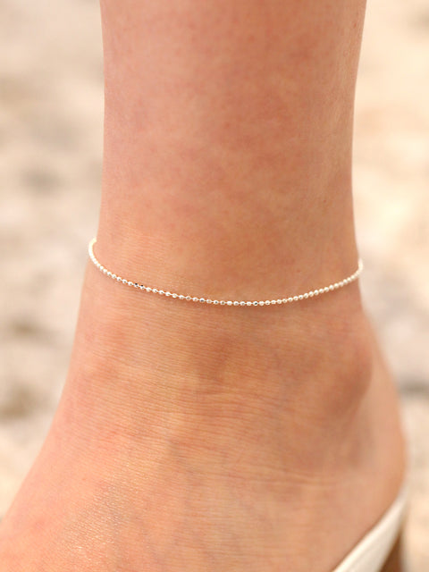 925 Silver Cutting Ball Flat Chain Anklet