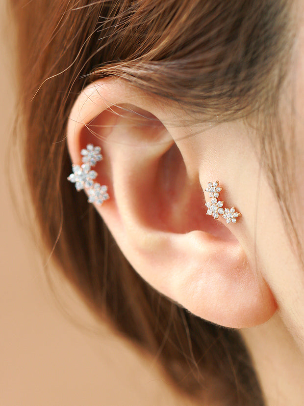 14K gold Triple Flower cartilage earring 20g