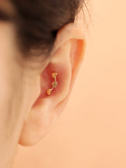14K gold Triple Star & Heart cartilage earring 20g