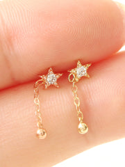 14K gold Mini Star Drop Chain cartilage earring 20g