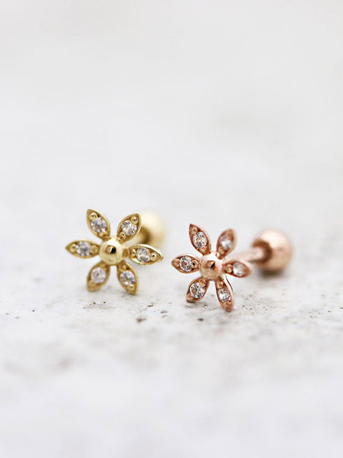 14K Gold Daisy Cartilage Earring 18G16G