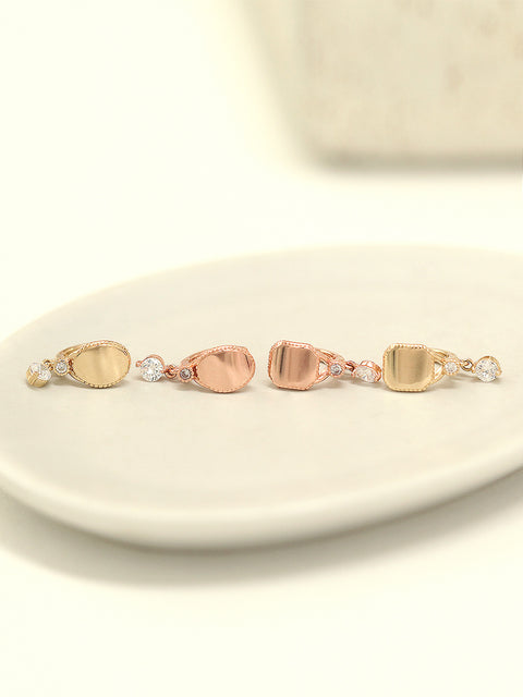 14K Gold Oval Square Cubic Hoop Earring