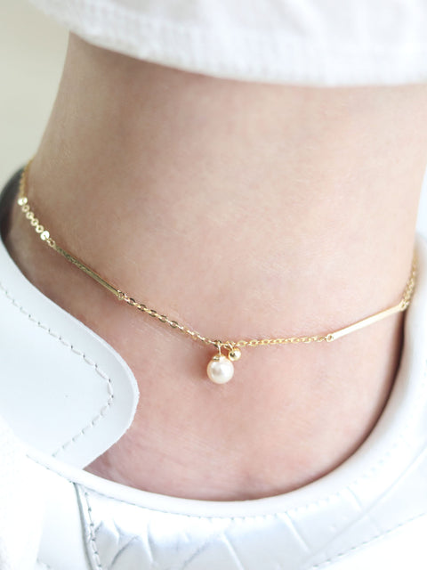 14K Gold Pearl & Ball Anklet