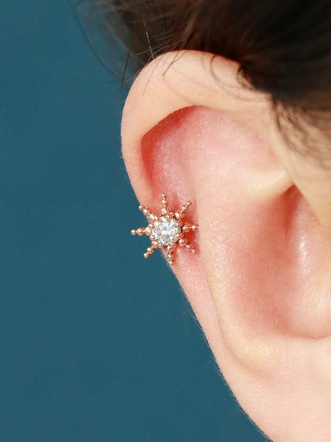 14K Gold sparkle Cubic Cartilage Earring 18G16G