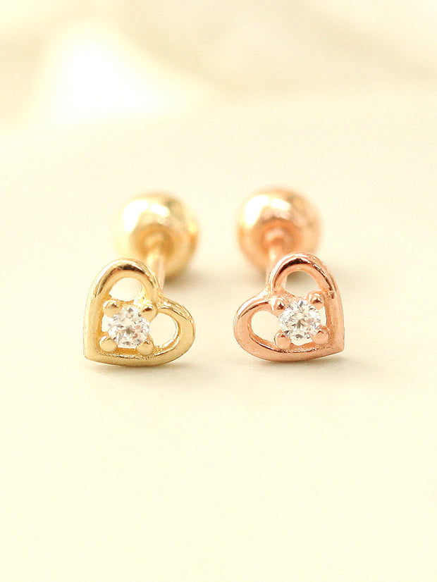 14K gold Mini Heart cartilage earring 20g