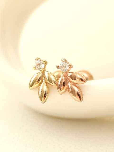 14K gold Mini Cubic Leaf cartilage earring 20g