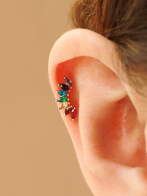 14K Gold Rainbow Tiara Cartilage Earring 18G16G