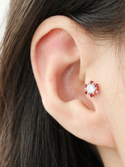 14K Gold Ruby Daisy Flower Cartilage Earring 18G16G