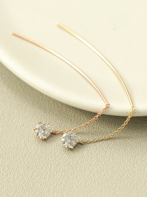 14K Gold Curve Drop Cubic Earring