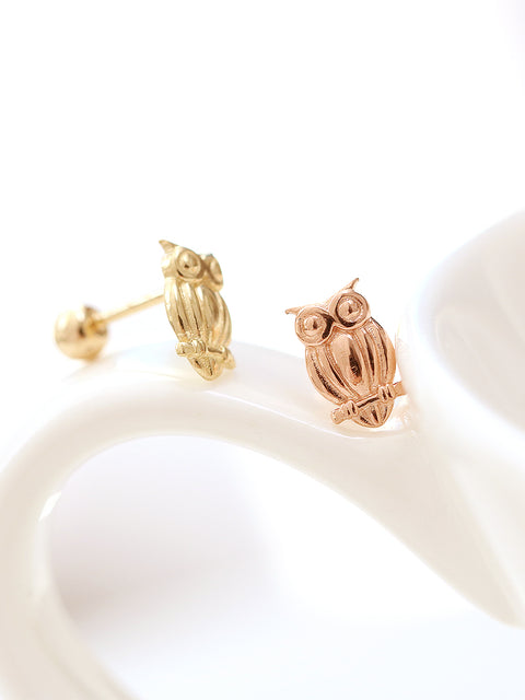 14K Gold Owl Cartilage Earring 20G