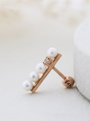 14K Gold Stick Pearl Cartilage Earring 18G