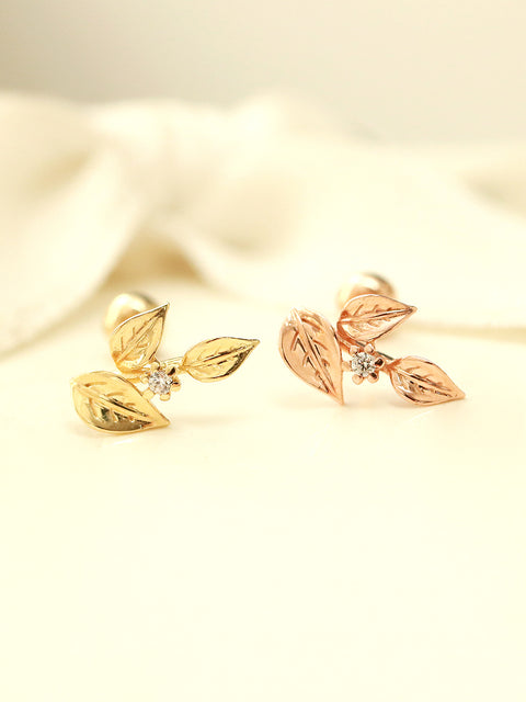 14K Gold Leaf Cartilage Earring 20G