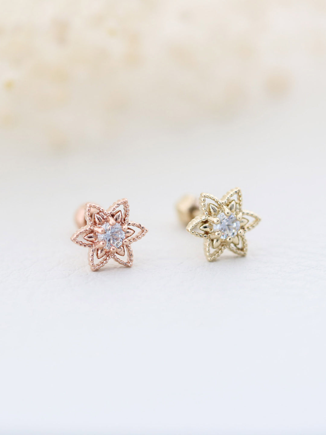 14K Gold Bling Flower Cartilage Earring 18G16G