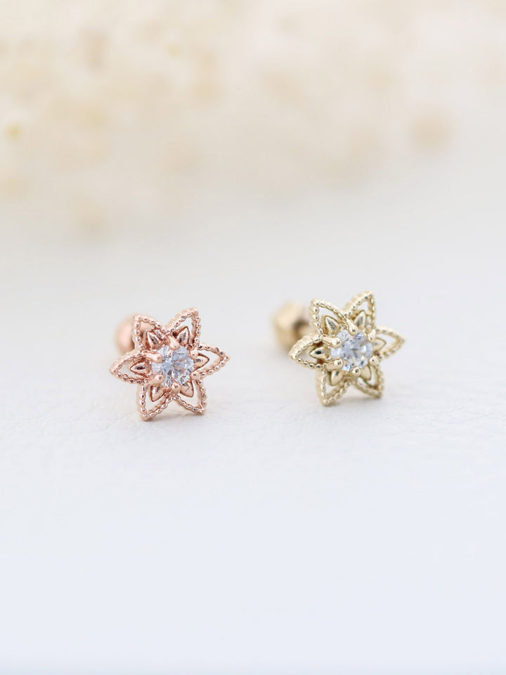 14K Gold Bling Flower Cartilage Earring 18G16G